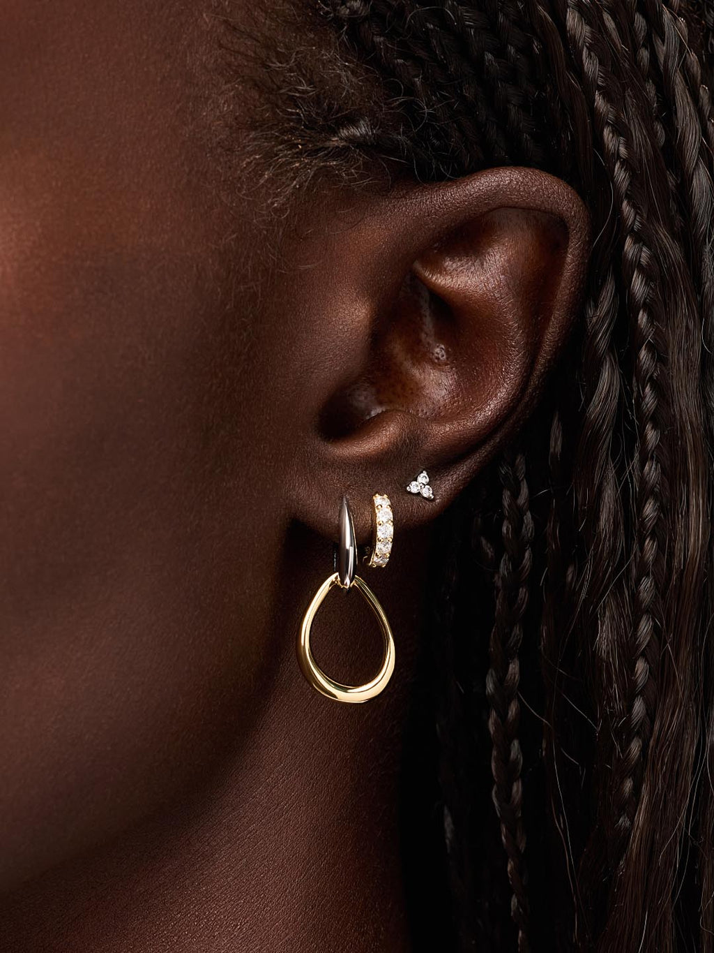 Gold Drop Earrings - Sage Two Tone