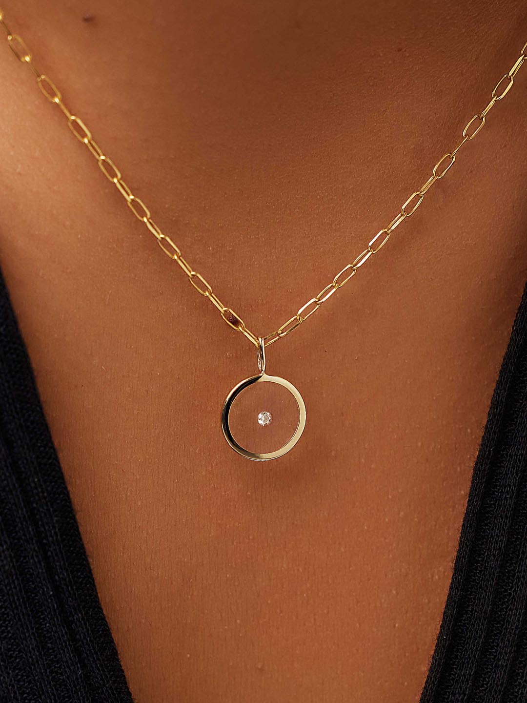 Gold Pendant - Floating Diamond Charm Large