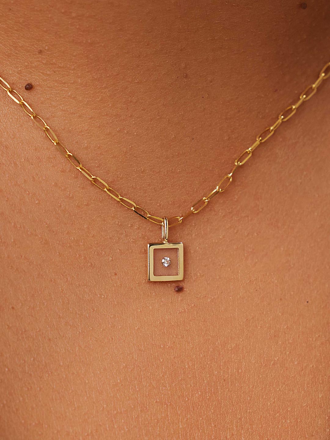 Gold Pendant - Square Floating Diamond Charm