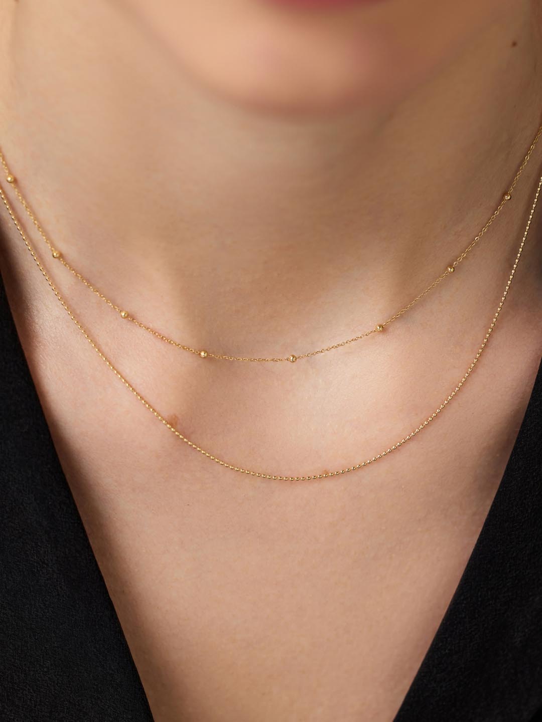 Layered Necklace - Gold Bead Chain Set