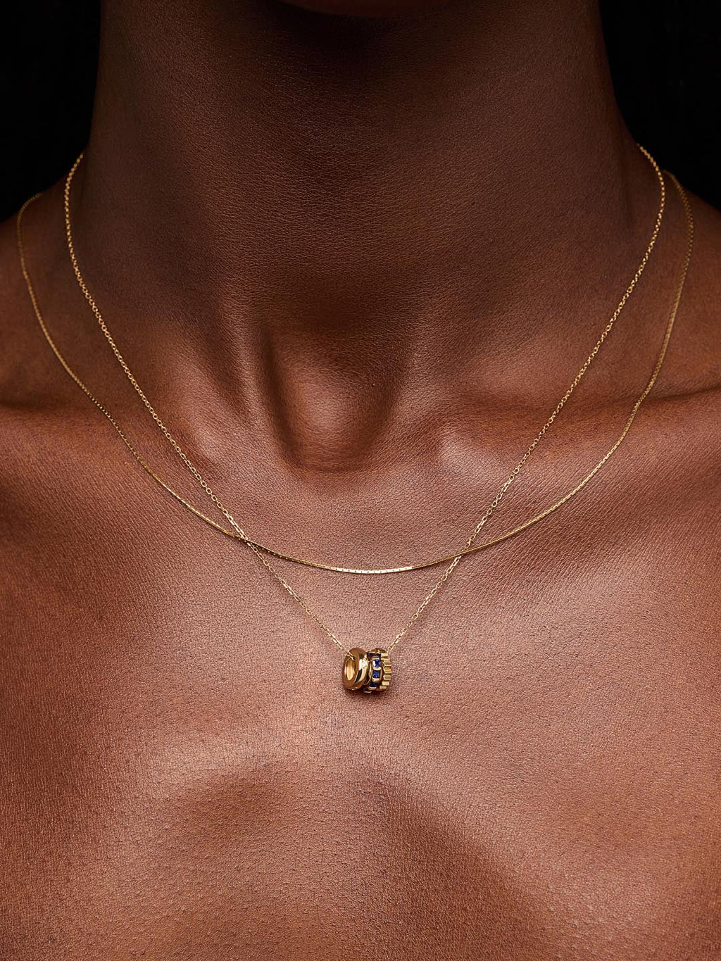 Solid Yellow Gold - Blue Sapphire Zeno Charm Necklace