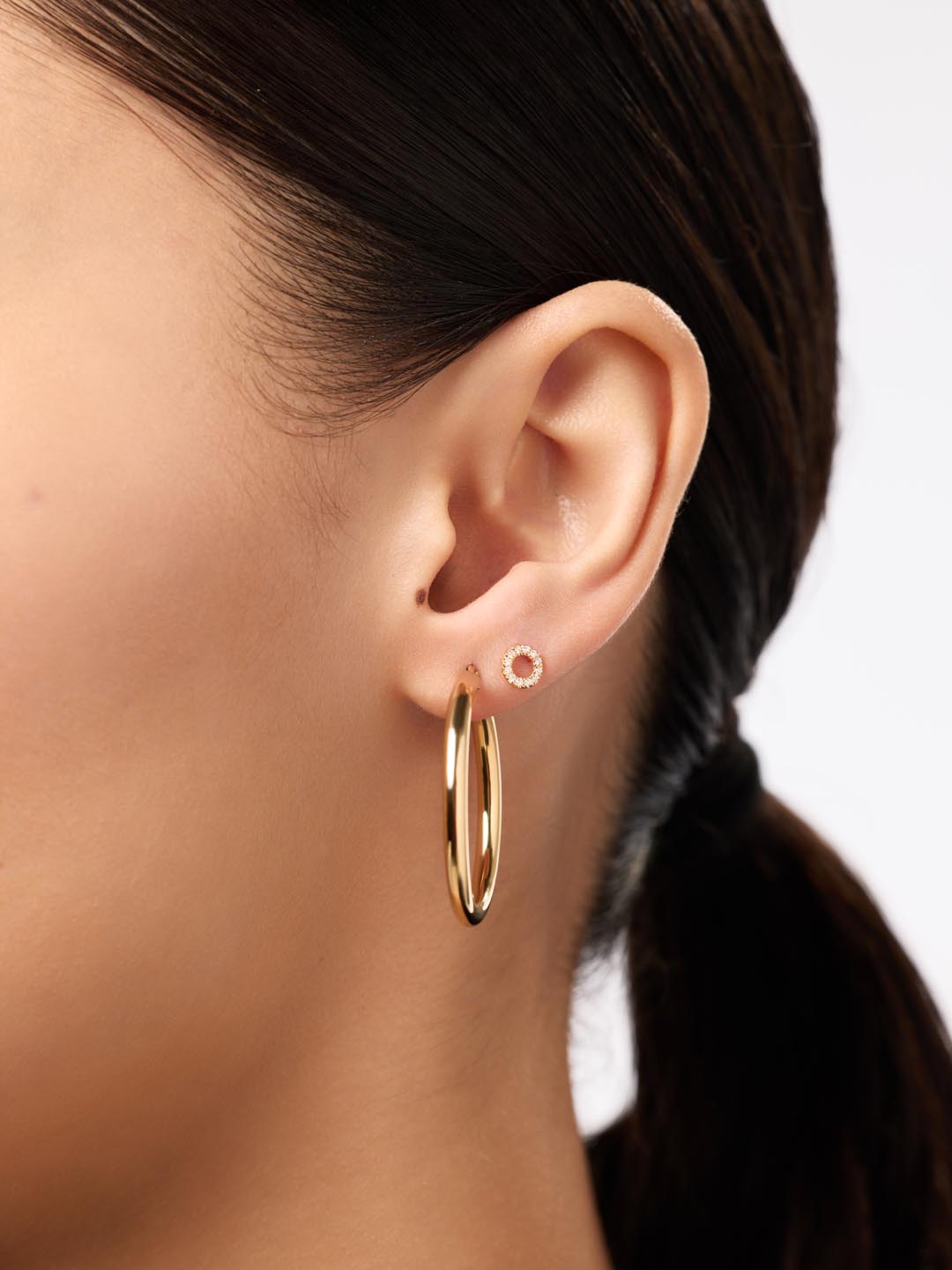 Solid Yellow Gold - Diamond Circle Studs