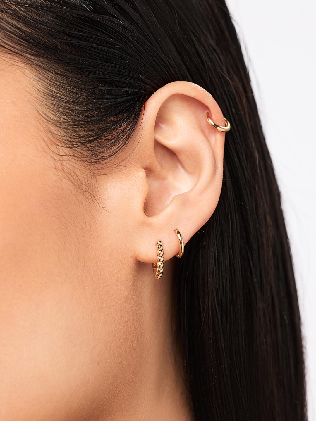 Solid Yellow Gold - Gold Bead Hoops Small