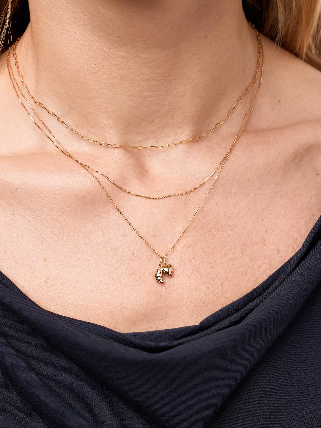 Solid Yellow Gold - Croissant Charm Necklace