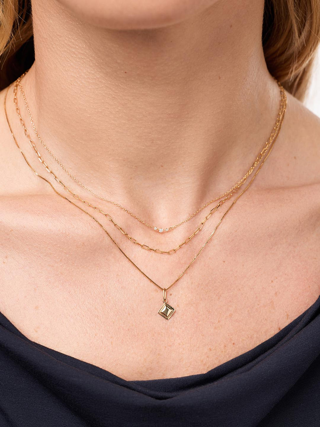 Solid Yellow Gold - Ravioli Charm Necklace