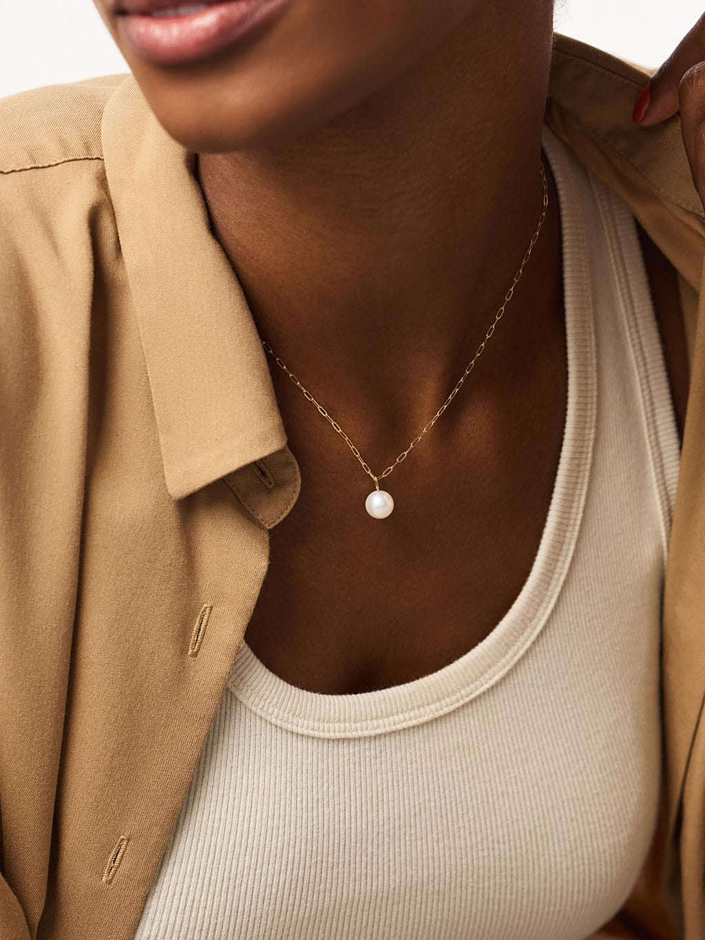 Gold Pendant - Gold Round Pearl Charm