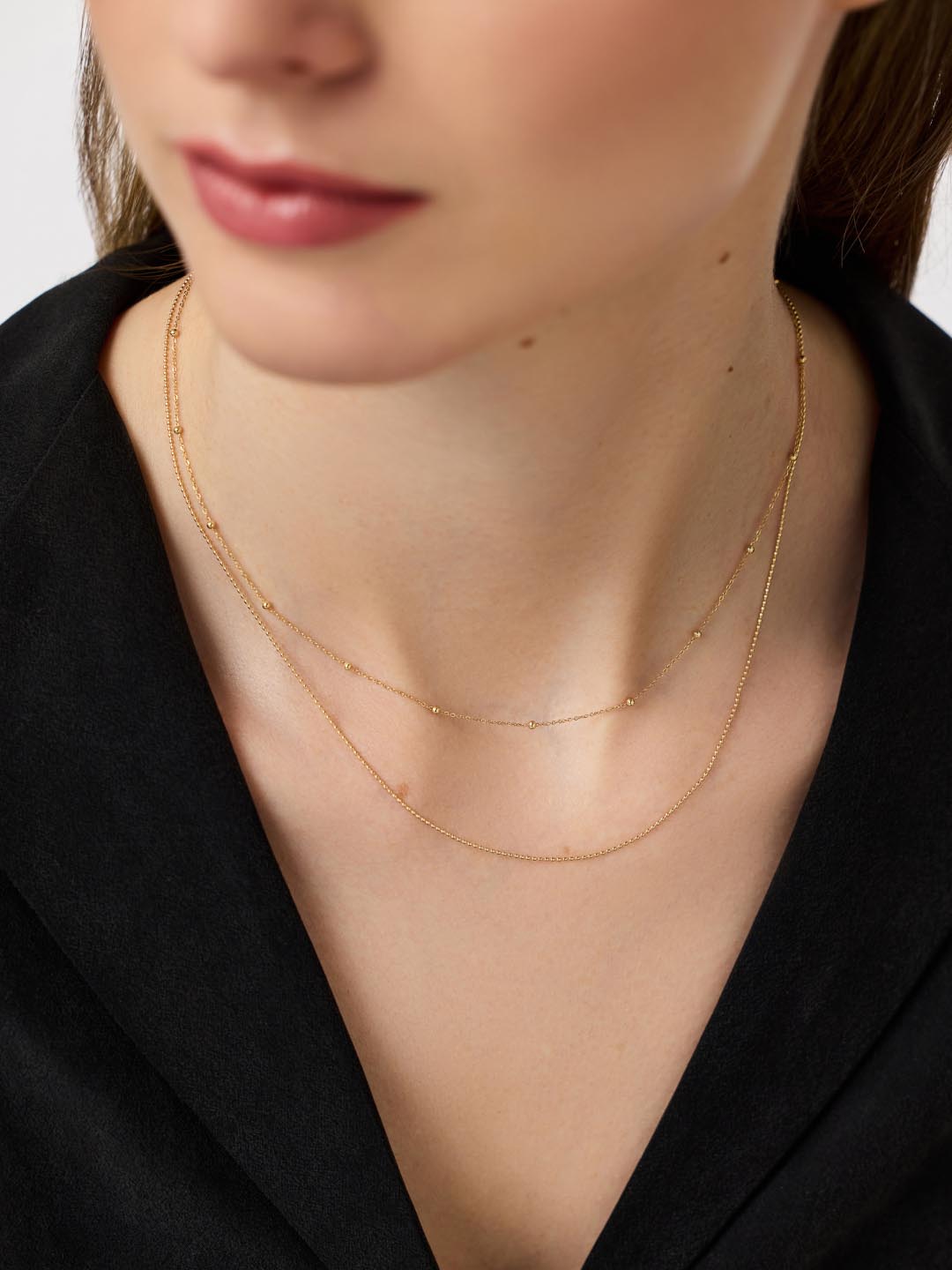 Layered Necklace - Gold Bead Chain Set