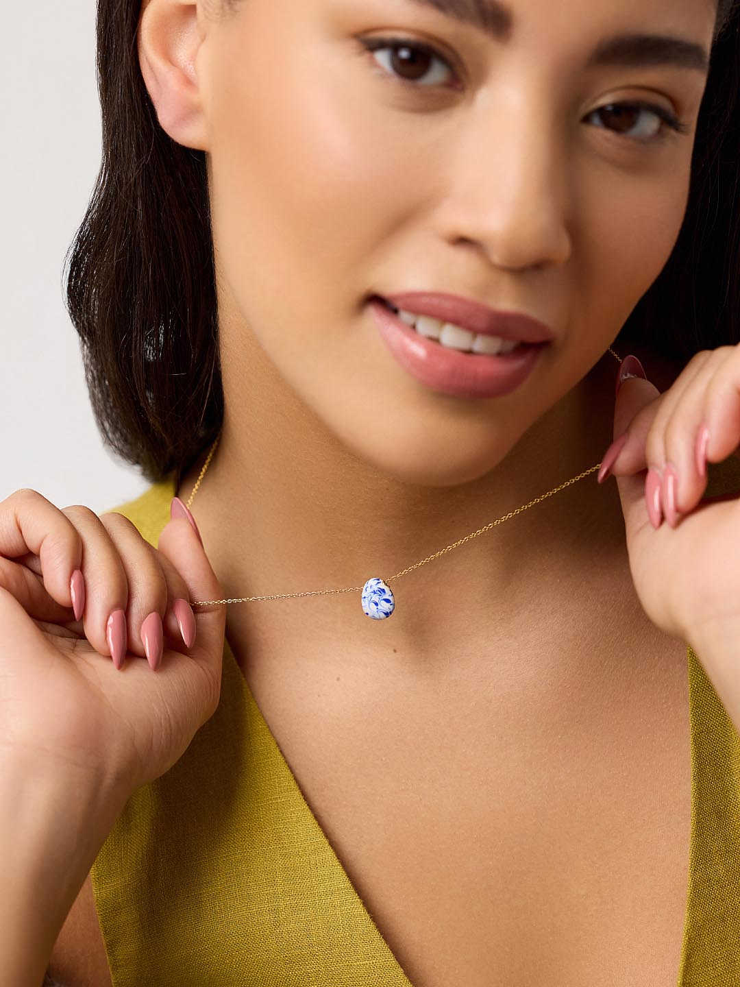 Gold Statement Necklace - Pebble Mini Marble Blue