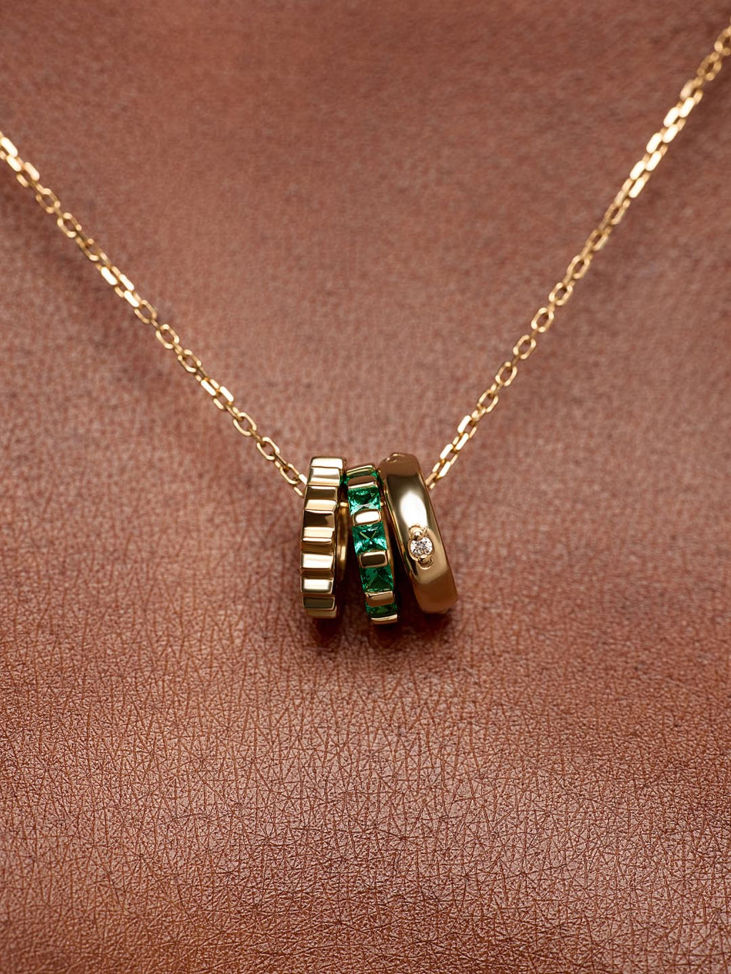 Solid Yellow Gold - Emerald Zeno Charm Necklace