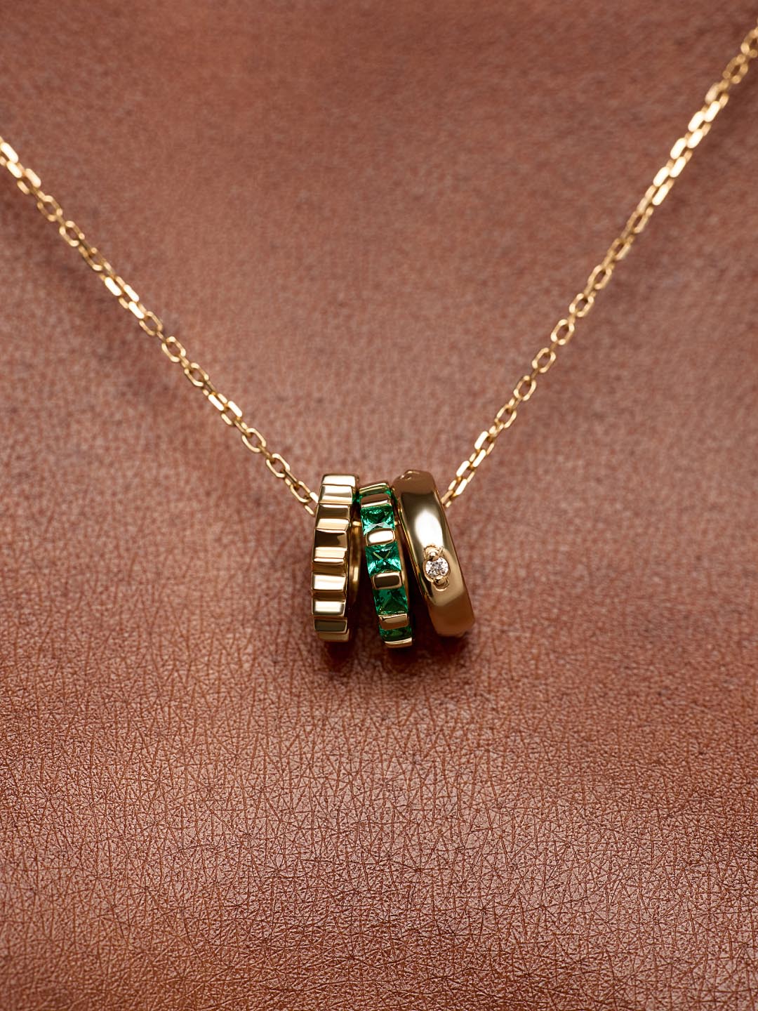 Solid Yellow Gold - Emerald Zeno Charm Necklace