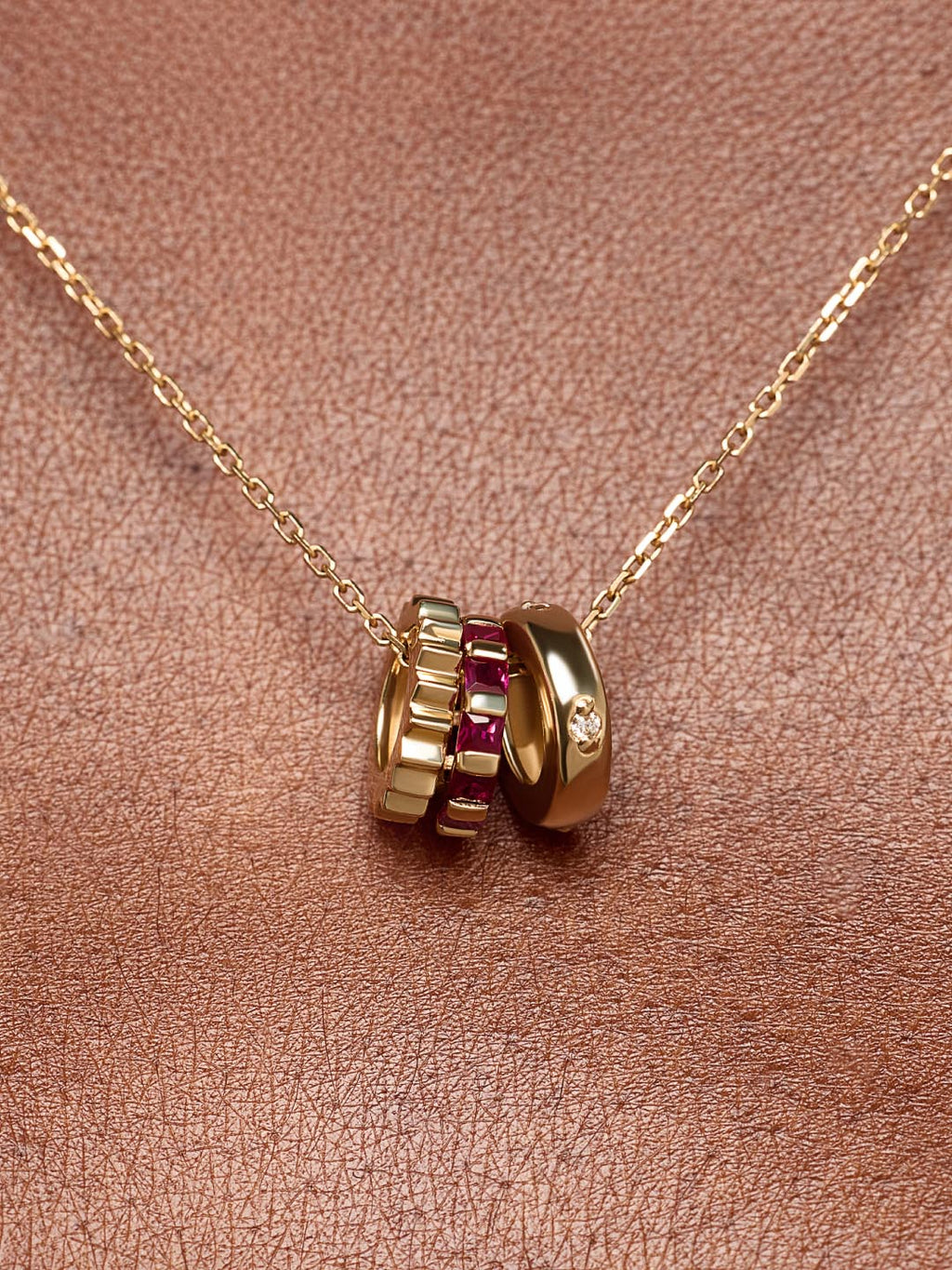 Solid Yellow Gold - Ruby Zeno Charm Necklace