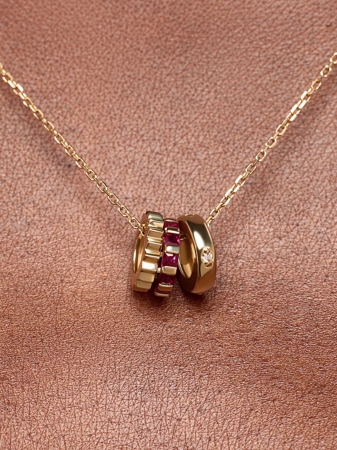 Solid Yellow Gold - Ruby Zeno Charm Necklace