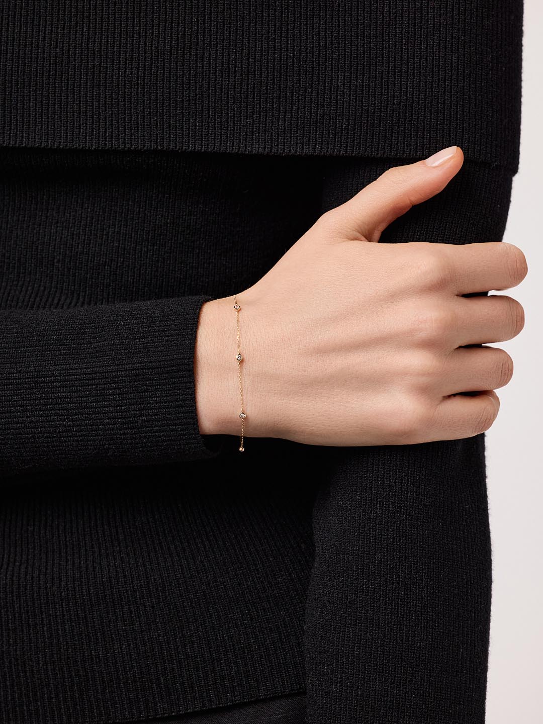Solid Yellow Gold - Diamond Station Bracelet