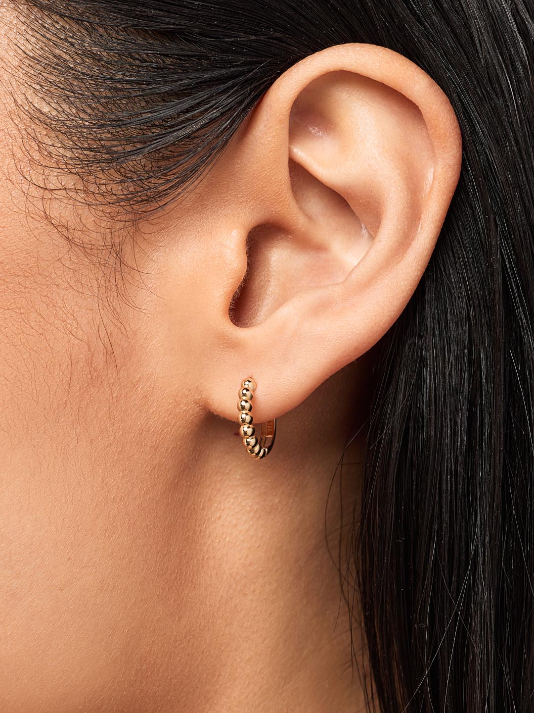 Solid Yellow Gold - Gold Bead Hoops Small