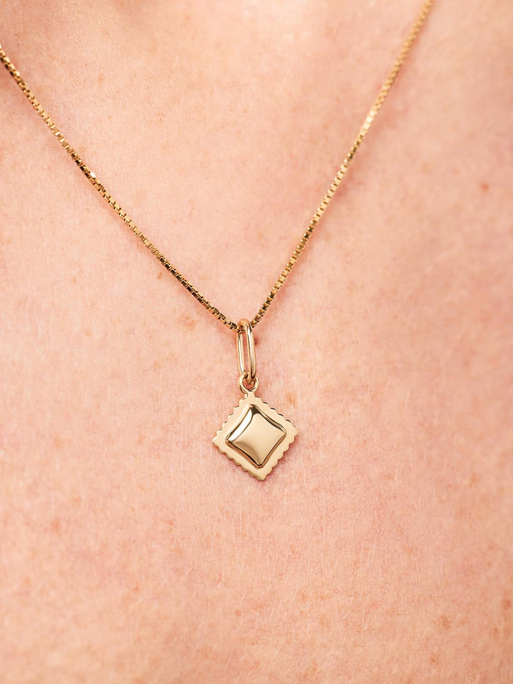 Solid Yellow Gold - Ravioli Charm Necklace