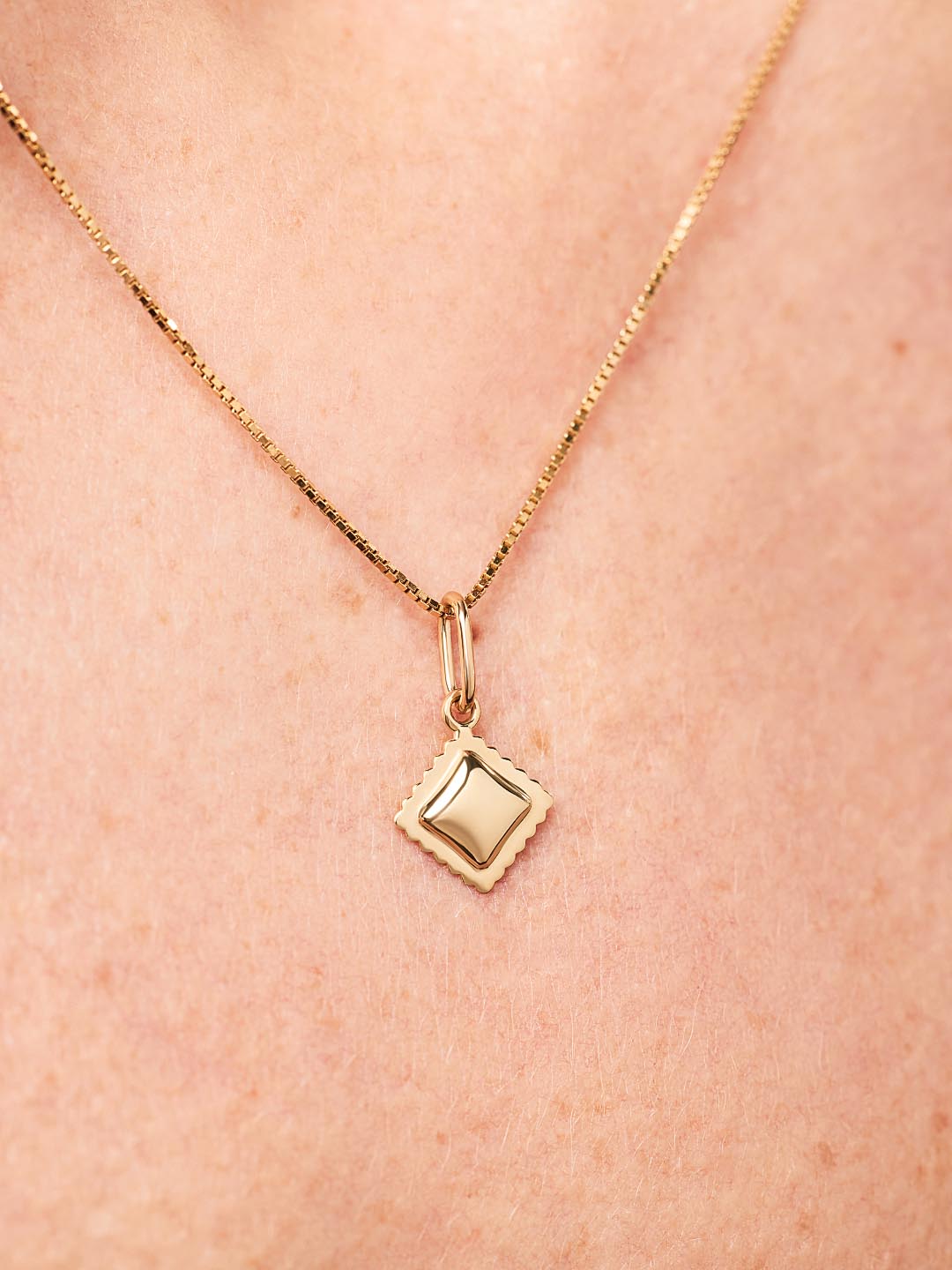 Solid Yellow Gold - Ravioli Charm Necklace