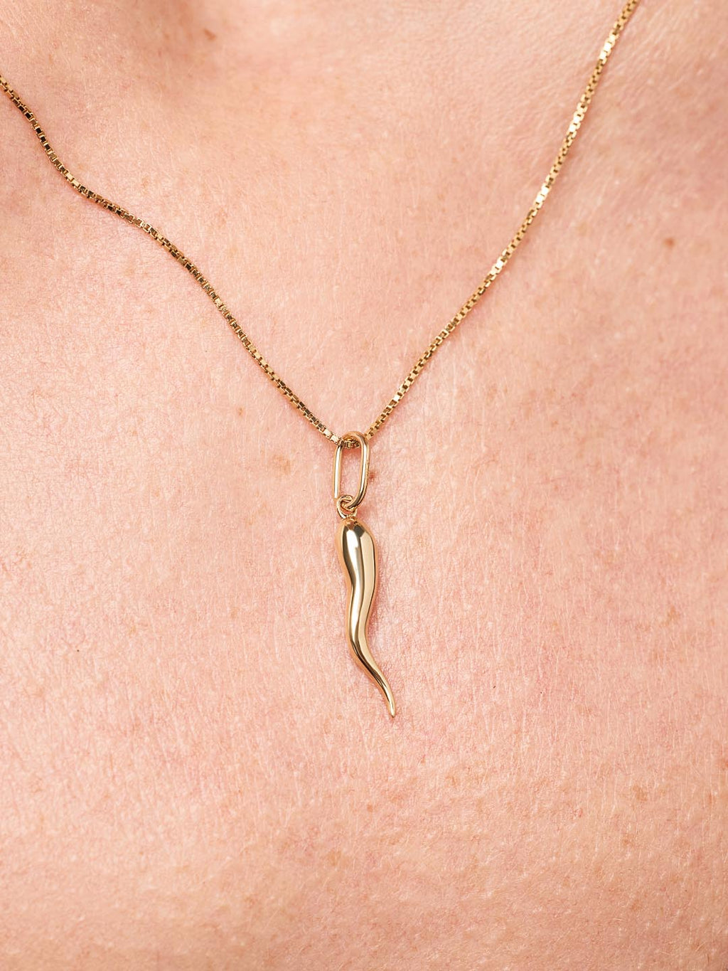 Solid Yellow Gold - Italian Horn Charm Necklace