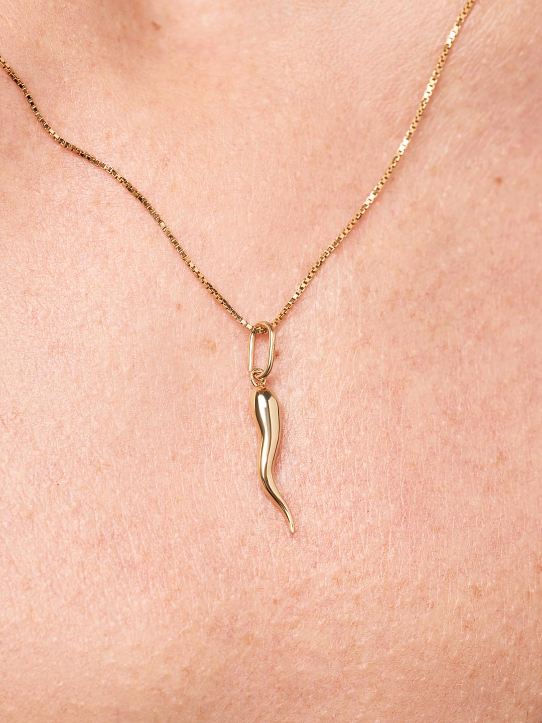 Solid Yellow Gold - Italian Horn Charm Necklace