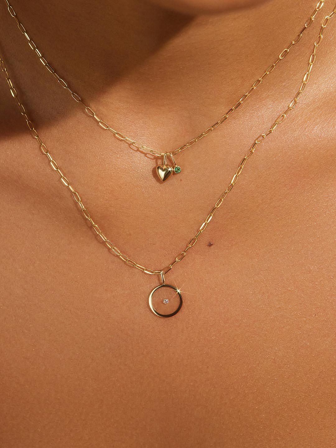 Gold Pendant Necklace - Gold Heart and Stone Necklace