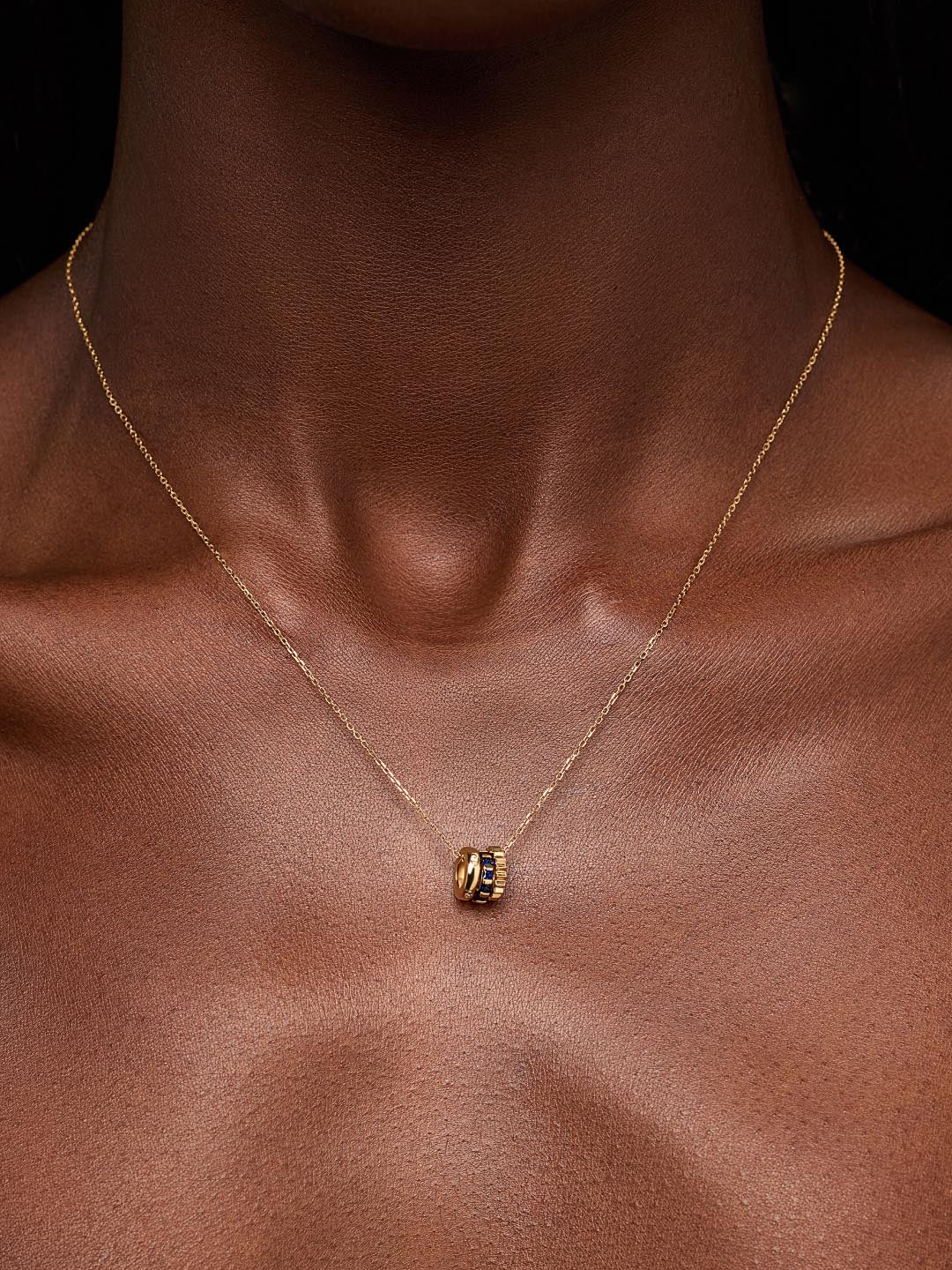 Solid Yellow Gold - Blue Sapphire Zeno Charm Necklace