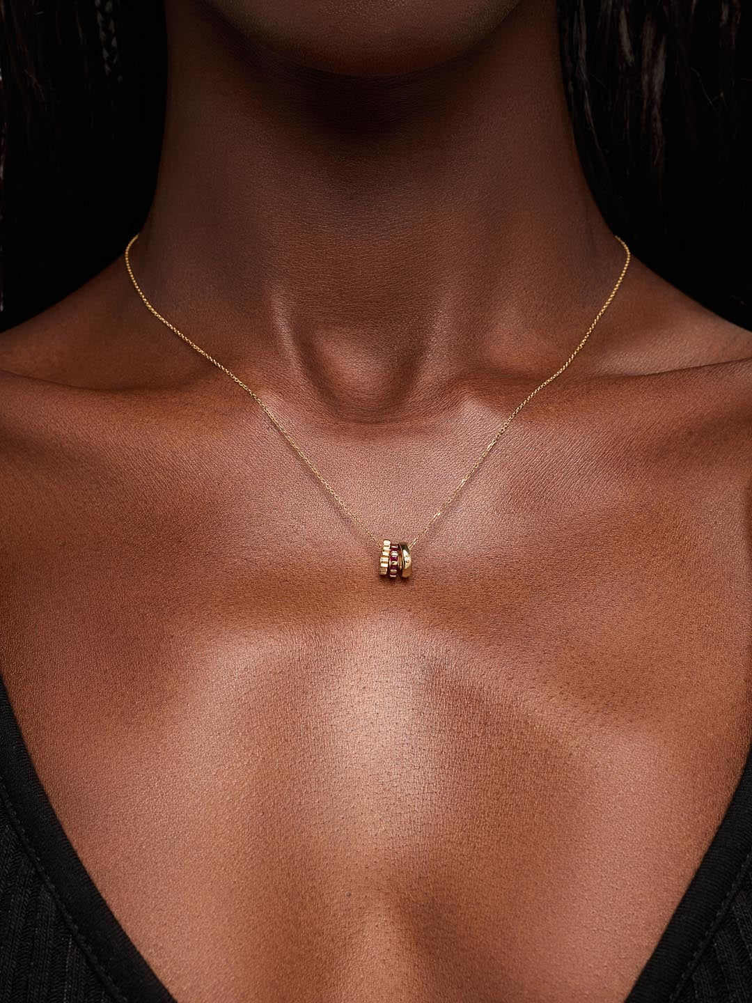 Solid Yellow Gold - Ruby Zeno Charm Necklace