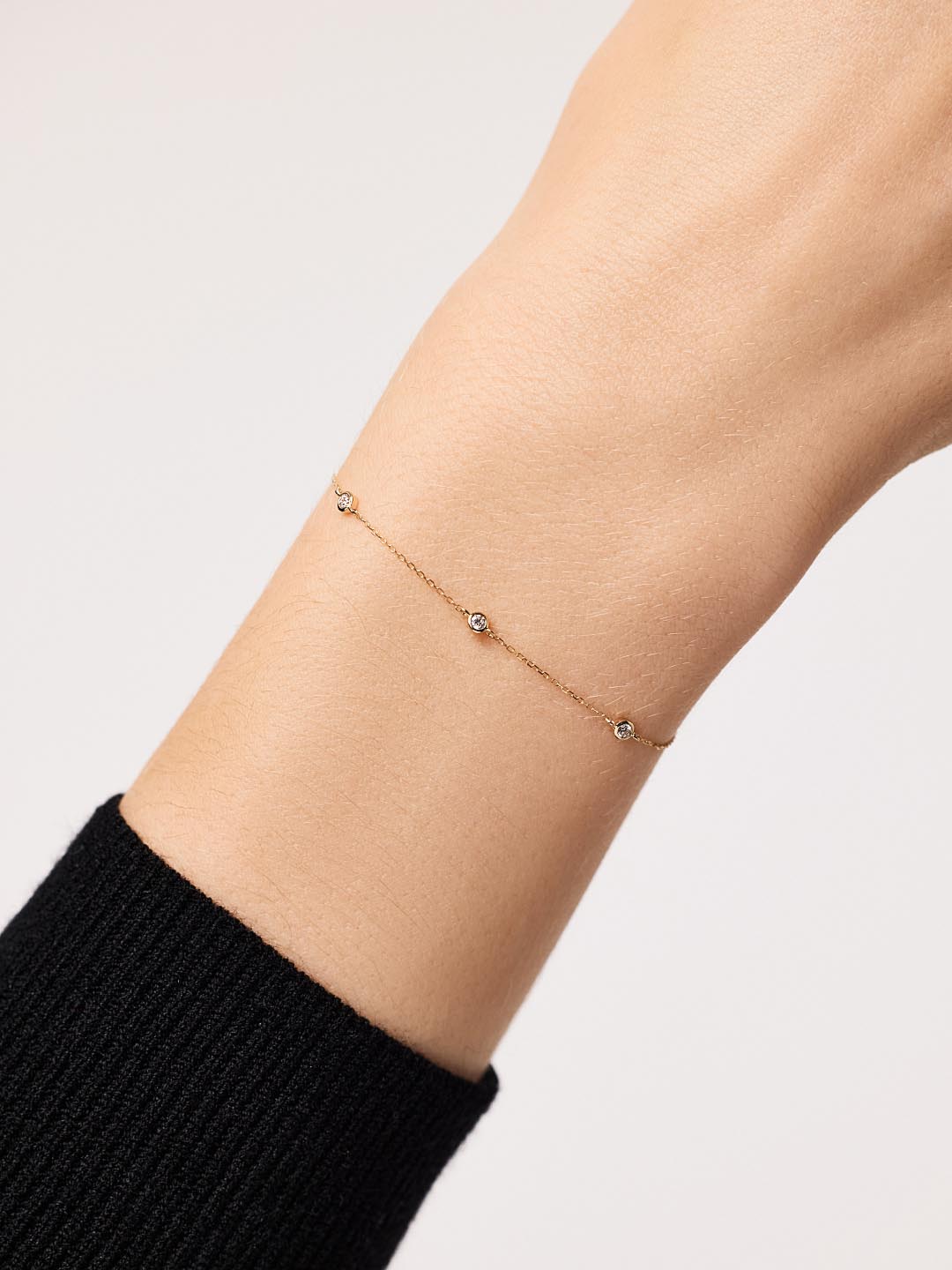 Solid Yellow Gold - Diamond Station Bracelet