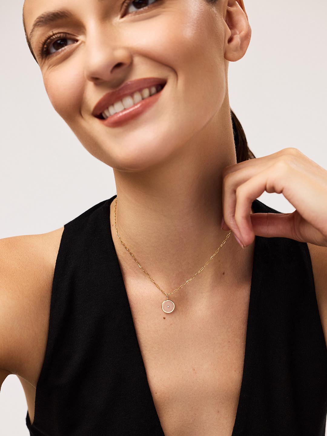Gold Pendant Necklace - Gold Floating Diamond Large Necklace