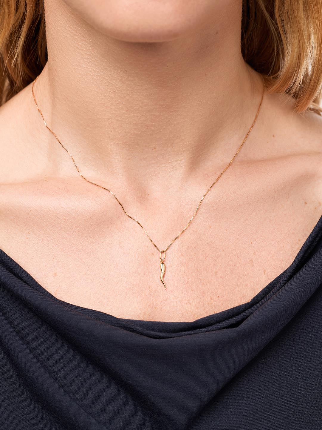 Solid Yellow Gold - Italian Horn Charm Necklace