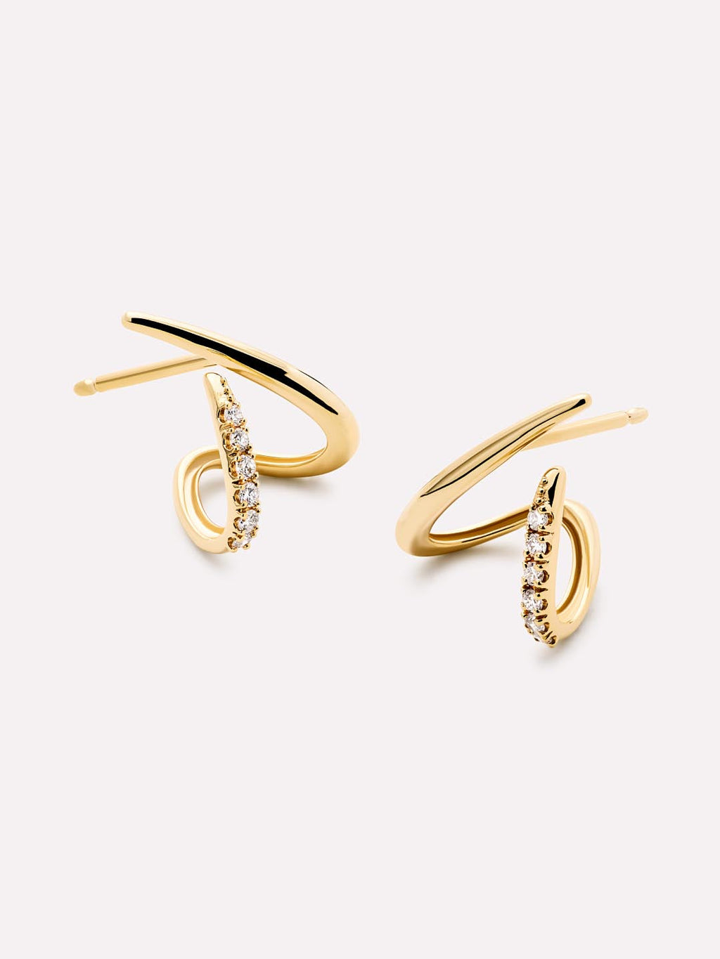 Solid Yellow Gold - Diamond Aurora Huggie Studs