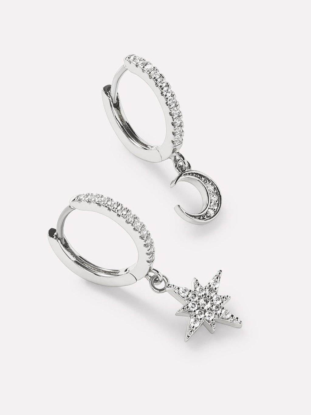 Crescent Moon Huggie Hoops - Celeste Silver