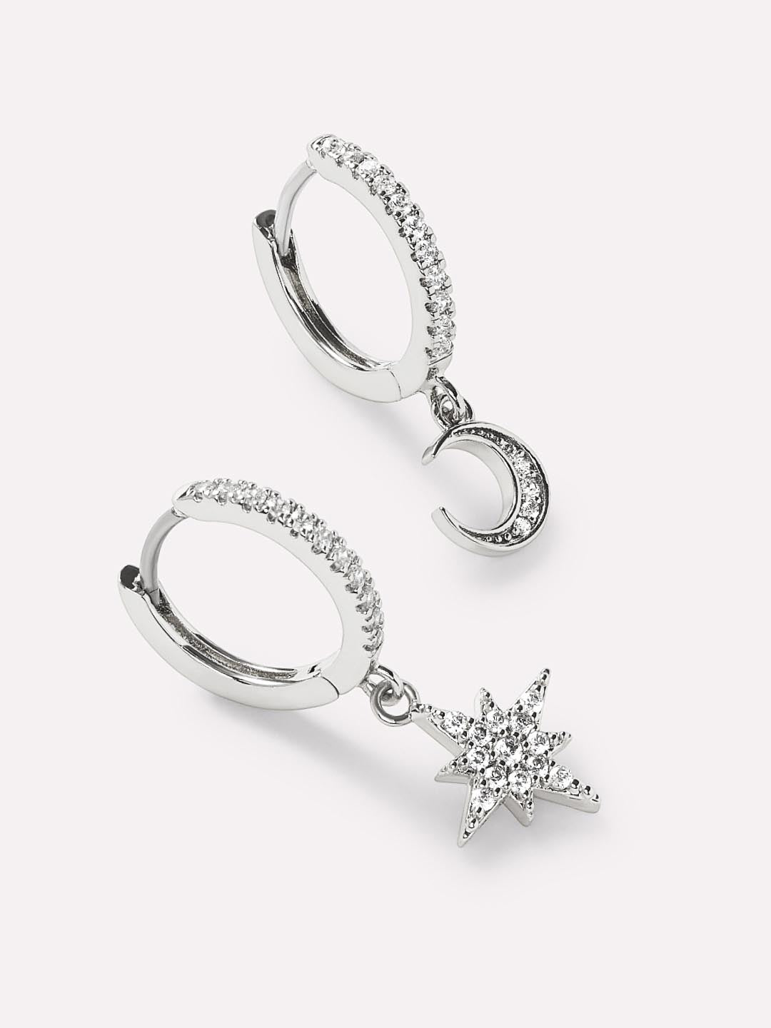 Crescent Moon Huggie Hoops - Celeste Silver