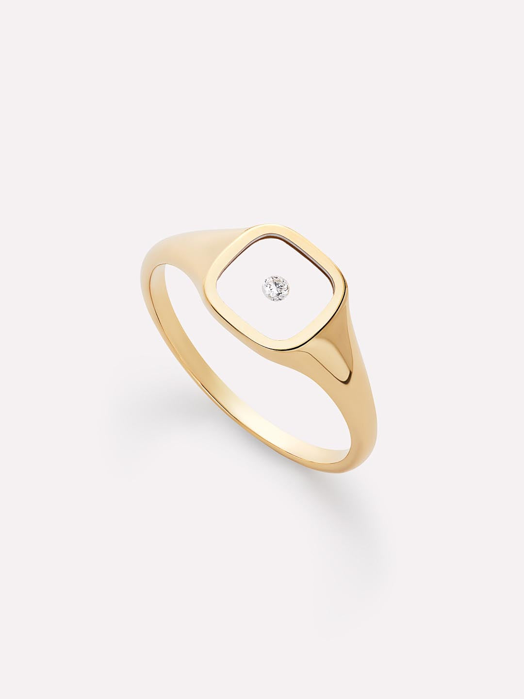 Solid Yellow Gold - Floating Diamond Signet Ring