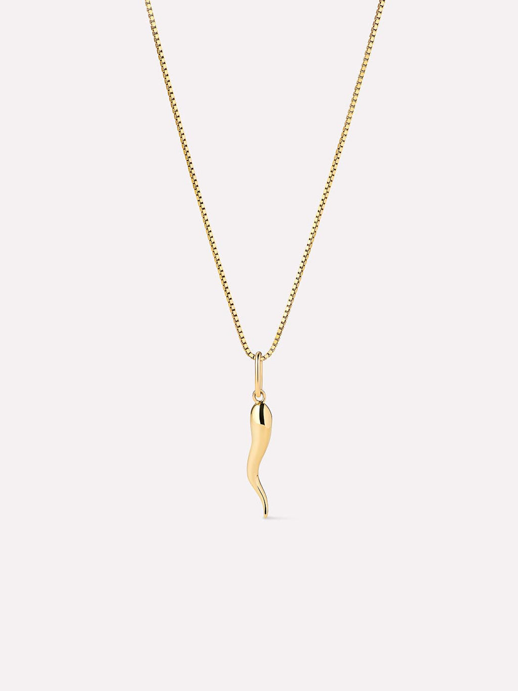 Solid Yellow Gold - Italian Horn Charm Necklace